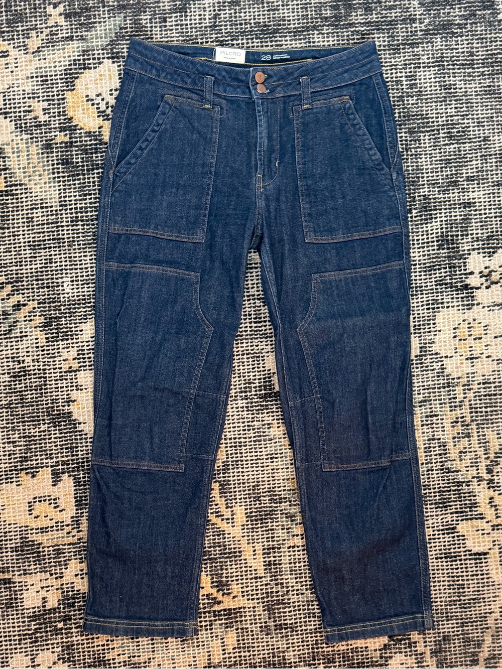 Anthropologie Dark Blue Straight Leg Utility Jeans